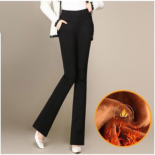 

Women's Dress Pants Fleece Pants Pants Trousers Fleece lined Wine Navy Blue Black Fashion Office / Career Daily Side Pockets Wide Leg Micro-elastic Full Length Thermal Warm Plain S M L XL XXL