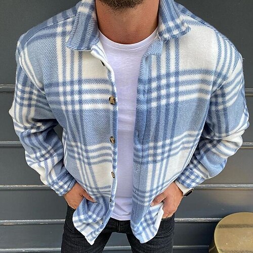 

Men's Coat Breathable Sports & Outdoor Single Breasted Plaid 3D Printed Graphic Turndown Fashion Jacket Outerwear Long Sleeve Pocket Fall & Winter