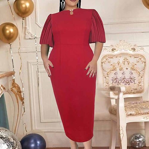 

Women's Plus Size Party Dress Solid Color Crew Neck Half Sleeve Fall Winter Elegant Formal Maxi long Dress Formal Party Dress