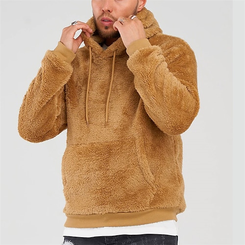 

Herren Fuzzy-Sherpa Hoodie Sweatshirt Kapuze Braun Weiß Mit Kapuze Feste Farbe Sport Natur Strassenmode Casual Groß und hoch Winter Herbst Bekleidung Kapuzenpullover Sweatshirts Langarm / Frühling