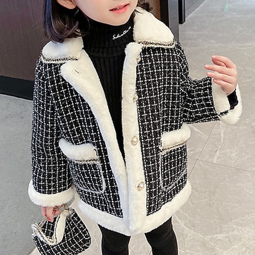 

Toddler Girls' Fleece Jacket Plaid Active School Coat Outerwear 3-7 Years Winter Black