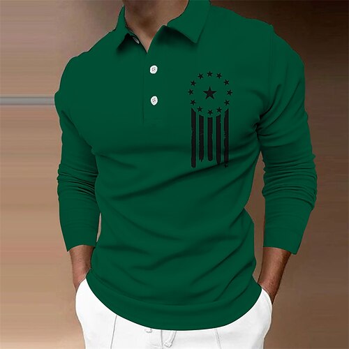 

Men's Collar Polo Shirt Golf Shirt Graphic Turndown Green Black Blue Wine Dark Gray Christmas Street Long Sleeve Button-Down Print Clothing Apparel Fashion Casual Comfortable Big and Tall / Daily