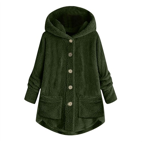 

Women's Plus Size Tops Hoodie Sweatshirt Plain Button Pocket Long Sleeve Hooded Casual Holiday Teddy Daily Going out Polyester Winter Fall Green Pink