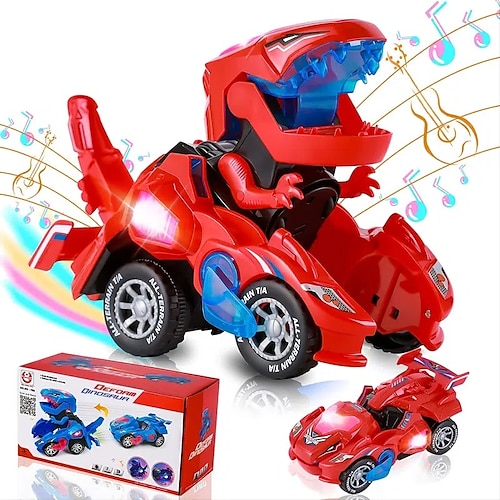 

Electric Dinosaur Non Remote Control Morphing Vehicles Toys Automatic Steering Light Music LED Lighting Deformation Car Model