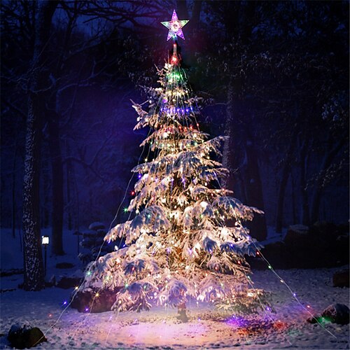 

9x2m Christmas Tree String Lights Decoration LED Star String Lights 180LED Waterfall Tree Fairy Lights with Top Star For Outdoor Indoor Xmas Party New Year Holiday Colorful Decoration AC220V 230V 240V EU Plug