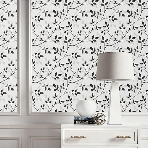 

Floral/Plants Black White Wallpaper Peel and Stick Wallpaper Removable Pvc/Vinyl Self Adhesive for Living Room/Bedroom