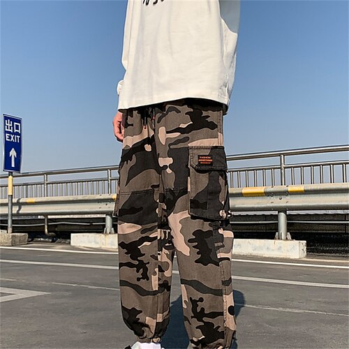 

Men's Cargo Pants Trousers Work Pants Drawstring Elastic Waist Multi Pocket Solid Color Camouflage Comfort Breathable Casual Daily Streetwear 100% Cotton Sports Fashion ArmyGreen Camouflage