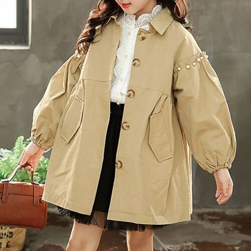 

Kids Girls' Trench Coat Long Sleeve Pink khaki Solid Color Winter Fall Fashion Outdoor 7-13 Years