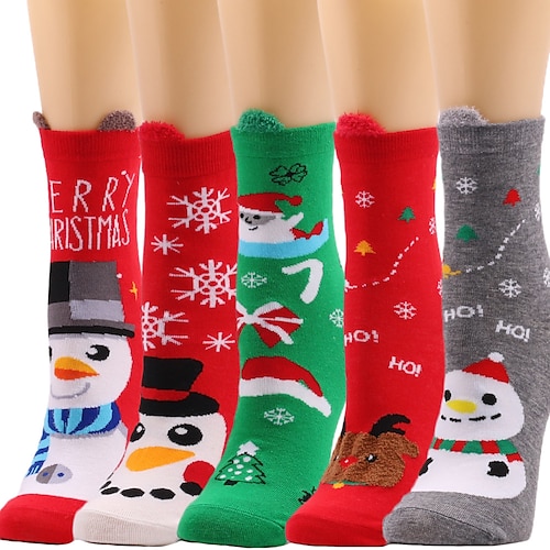 

Women's Crew Socks Christmas Daily Multi Color Polyester Sporty Simple Warm Elastic 3 Pairs