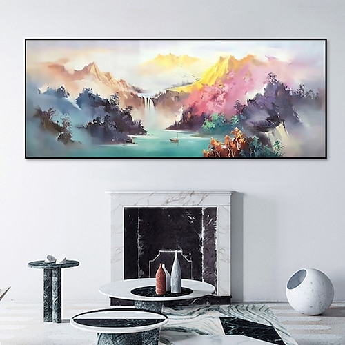 

Handmade Oil Painting Canvas Wall Art Decor Original Mountains And Rivers Painting Abstract Landscape Painting for Home Decor With Stretched Frame/Without Inner Frame Painting