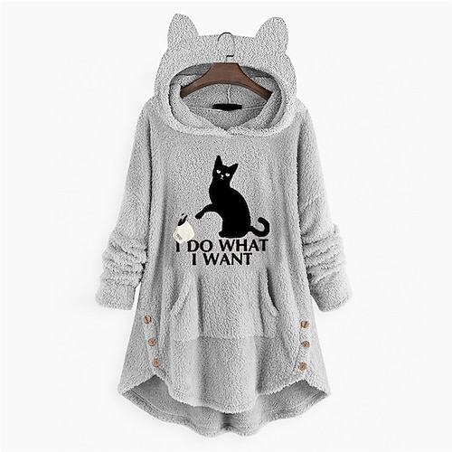 

Women's Sherpa jacket Fleece Jacket Teddy Coat Warm Breathable Outdoor Daily Wear Vacation Going out Button Pocket Print Pullover Hoodie Active Casual Modern Plush Animal Regular Fit Outerwear Long