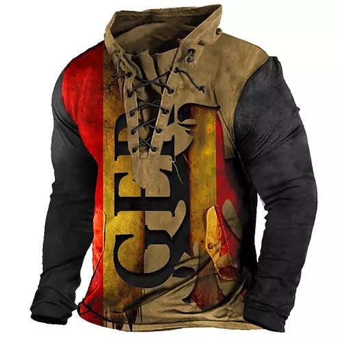 

Men's Sweatshirt Pullover Brown Standing Collar Color Block Graphic Prints Lace up Pocket Sports Outdoor Casual Daily 3D Print Basic Streetwear Designer Clothing Apparel Hoodies Sweatshirts Long