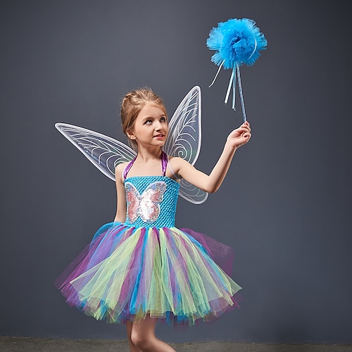 

Kids Girls' Dress Butterfly A Line Dress Above Knee Dress Performance Cotton Sleeveless Princess Dress 4-12 Years Spring Blue / Party / Summer / Sweet