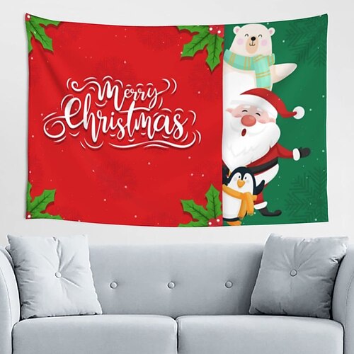 

Christmas Santa Claus Holiday Party Wall Tapestry Art Decor Blanket Curtain Picnic Tablecloth Hanging Home Bedroom Living Room Dorm Decoration Holiday Gift Polyester