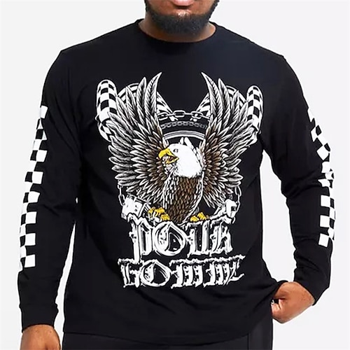 

Men's Plus Size T shirt Tee Big and Tall Graphic Crew Neck Long Sleeve Spring & Fall Basic Fashion Streetwear Comfortable Casual Sports Tops