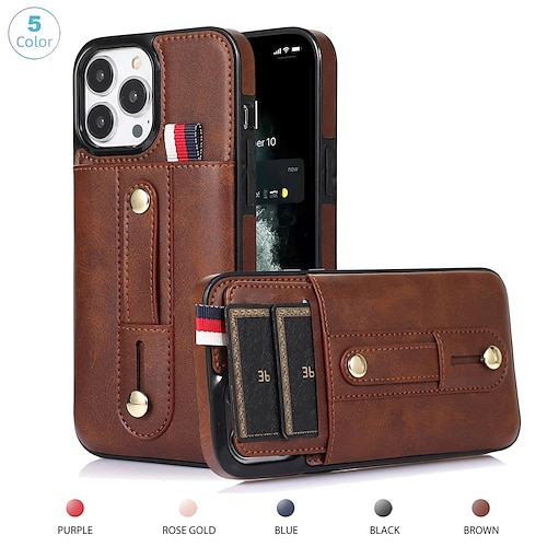 

Phone Case For Apple Back Cover Leather Wallet Card iPhone 14 Pro Max 13 12 11 Pro Max Mini X XR XS 8 7 Plus Dustproof with Wrist Strap Card Holder Slots Solid Colored TPU PU Leather