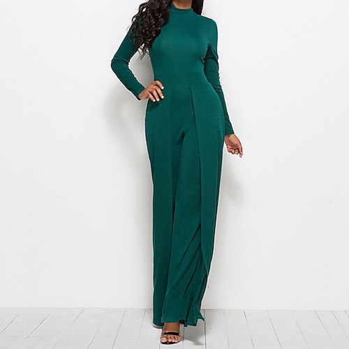 

Combinaison Femme Taille haute Couleur unie Col Ras du Cou Vêtement de rue Plein Air Sortie Standard manche longue Vert M Hiver