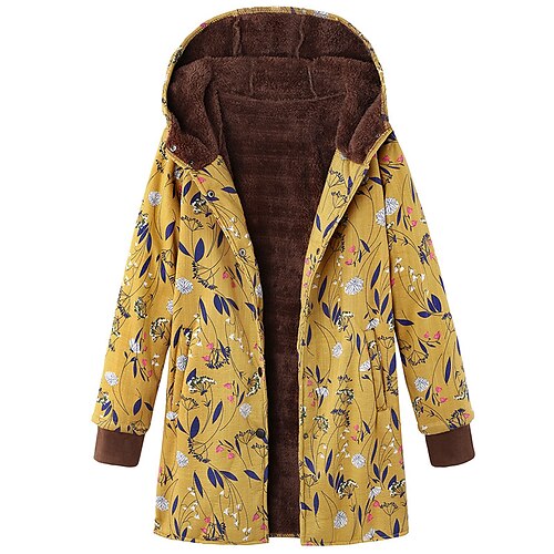 

Women's Winter Jacket Sherpa jacket Teddy Coat Warm Breathable Outdoor Daily Wear Vacation Going out Pocket Print Single Breasted Hoodie Elegant Lady Retro Comfortable Floral Botanical Regular Fit