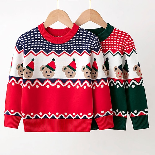 

Toddler Girls' Ugly Christmas Sweater Long Sleeve Cartoon Plaid Green Red Children Tops Winter Fall Active Daily Christmas Gifts Christmas Regular Fit 3-7 Years