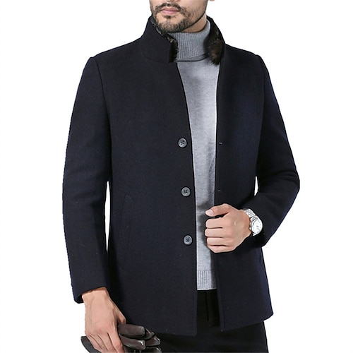 

Men's Winter Coat Wool Coat Overcoat Daily Wear Going out Fall & Winter Polyester Thermal Warm Washable Outerwear Clothing Apparel Fashion Warm Ups Solid Colored Button-Down Standing Collar Single