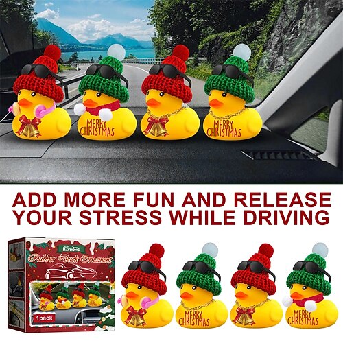 

Christmas Car Rubber Duck Ornaments Duck Car Dashboard Decorative Sunglasses Necklace Ornaments