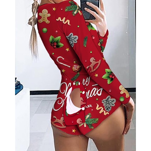 

Women's ChristmasPjs Pajamas Onesies Jumpsuits One Piece Letter Simple Comfort Soft Home Carnival Warm Long Sleeve Winter Fall Red / Pjs