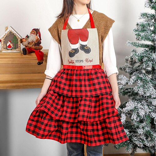 

Christmas Apron Red And Black Plaid Christmas Family Party Dress Up Supplies Old Man Chimney Apron