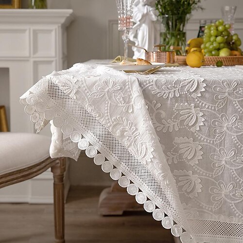 

blanc ferme table tissu rectangle boho nappe couverture antique fleur décor nappe pour mariage en plein air rustique cuisine fête anniversaire pique-nique