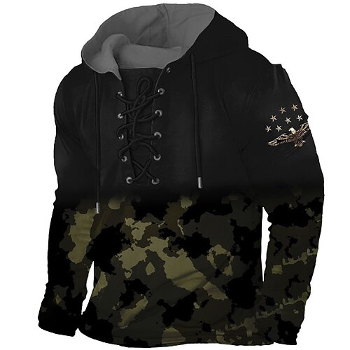 

Men's Pullover Hoodie Sweatshirt Pullover Black Hooded Camouflage Graphic Prints Lace up Print Casual Daily Sports 3D Print Basic Streetwear Designer Spring & Fall Clothing Apparel Hoodies