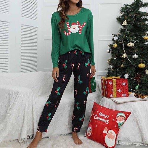 

Women's ChristmasPjs Pajamas Sets 2 Pieces Santa Claus Fashion Comfort Soft Home Carnival Gift Crew Neck Long Sleeve T shirt Tee Pant Fall Spring Green Red