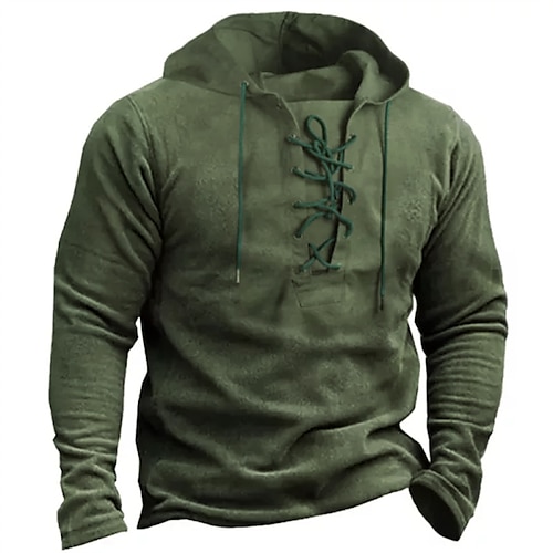 

Herren Hoodie Sweatshirt Kapuze Zur Seite fahren Armeegrün Hell Gray Dunkelgray Braun Schwarz Mit Kapuze Feste Farbe mit Schnürung Ausgehen Strassenmode Vintage Strassenmode Cool Winter Herbst