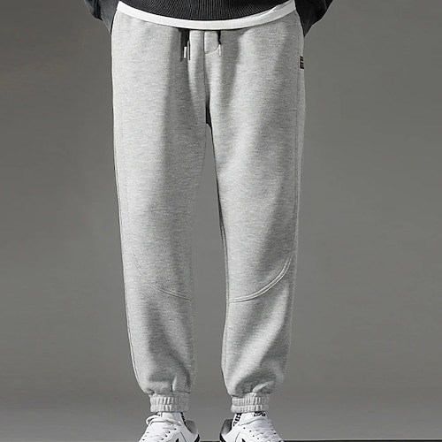 

Men's Fleece Pants Joggers Winter Pants Trousers Casual Pants Pocket Drawstring Elastic Waist Solid Color Comfort Warm Casual Daily Streetwear Stylish Plus velvet Blue Light Grey Micro-elastic