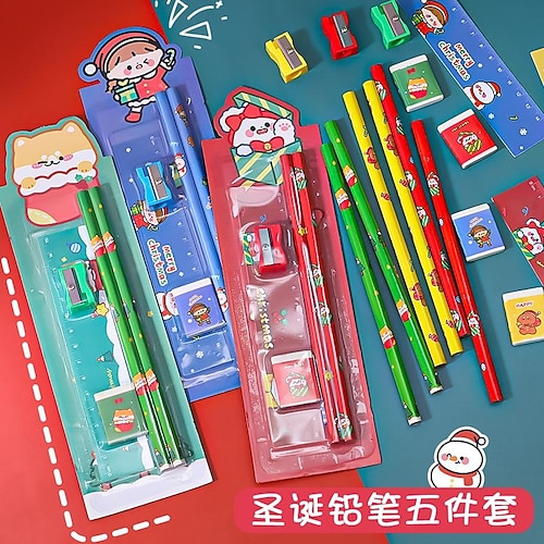 

christmas pencil set student stationery five-piece set kindergarten children's painting sketch supplies christmas small gift