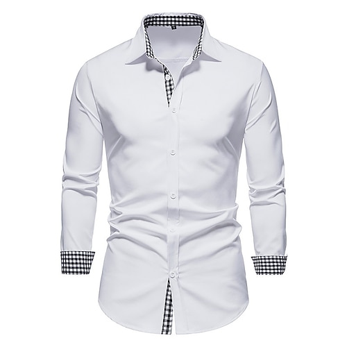

Men's Casual Shirt Regular Fit Long Sleeve Square Neck Plaid Cotton Blend Navy Blue White Black 2022