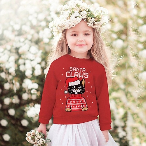 

Kids Girls' Ugly Christmas Sweatshirt Animal Casual Long Sleeve Crewneck Cute 7-13 Years Winter Red / Fall