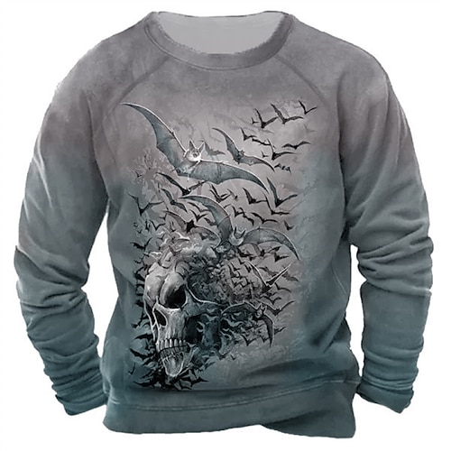 

Men's Unisex Sweatshirt Pullover Gray Crew Neck Skull Graphic Prints Patchwork Print Daily Sports Holiday 3D Print Streetwear Designer Casual Spring & Fall Clothing Apparel Hoodies Sweatshirts Long