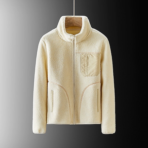 

Women's Teddy Coat Warm Breathable Outdoor Going out Casual Daily Zipper Pocket Zipper Stand Collar Casual Comfortable Street Style Solid Color Regular Fit Outerwear Long Sleeve Winter Fall Pink