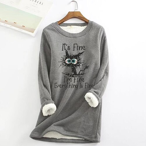 

Women's Plus Size Casual Dress Cat Crew Neck Long Sleeve Winter Fall Casual Mini Dress Daily Going out Dress / Hoodie Dress