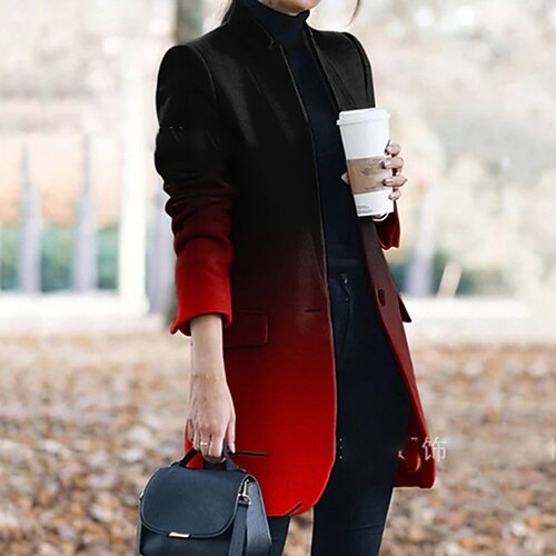 

Women's Blazer Warm Breathable Outdoor Work Daily Wear Going out Pocket Print Buttoned Front Stand Collar Fashion Elegant Lady Modern Color Gradient Regular Fit Outerwear Long Sleeve Winter Fall