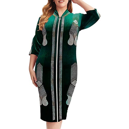 

Women's Plus Size Casual Dress Striped V Neck 3/4 Length Sleeve Fall Winter Casual Knee Length Dress Causal Daily Dress