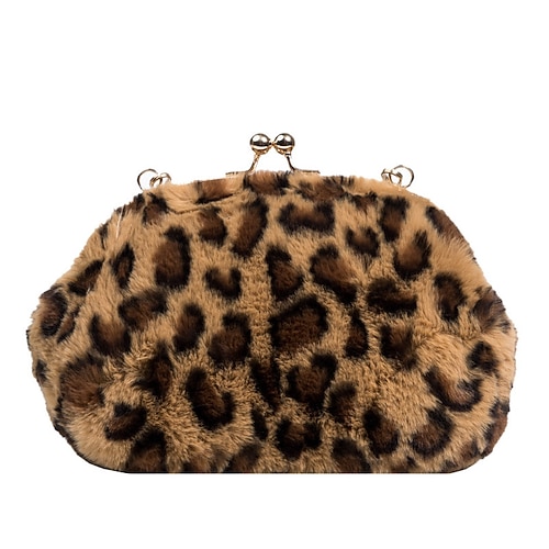 

Women's Chain Bag Fluffy Bag Plush Bag Crossbody Bag Polyester Synthetic Chain Leopard Print Daily Brown White