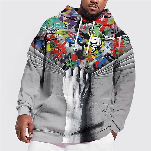 

Men's Plus Size Pullover Hoodie Sweatshirt Big and Tall 3D Print Hooded Long Sleeve Spring & Fall Basic Fashion Streetwear Comfortable Daily Wear Vacation Tops