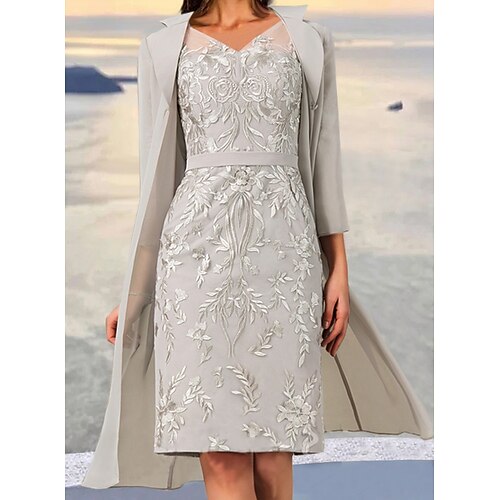 

Women's Dress Set Two Piece Dress Knee Length Dress White 3/4 Length Sleeve Pure Color Embroidered Layered Fall Winter V Neck Stylish Modern 2022 S M L XL XXL 3XL