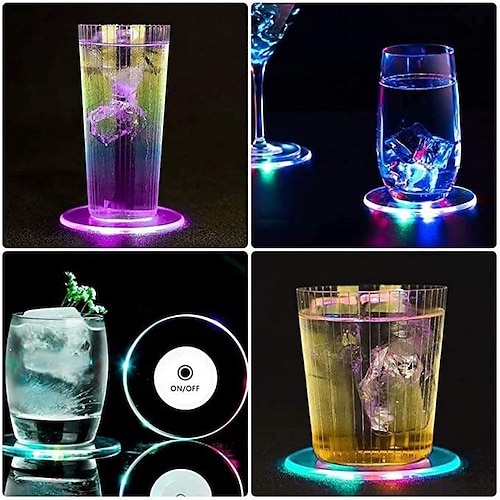 

4pcs Slim Glowing Cocktail Coasters Acrylic Crystal Placemats Bar Table Decoration Accessories LED Light Coasters Bartender Supplies