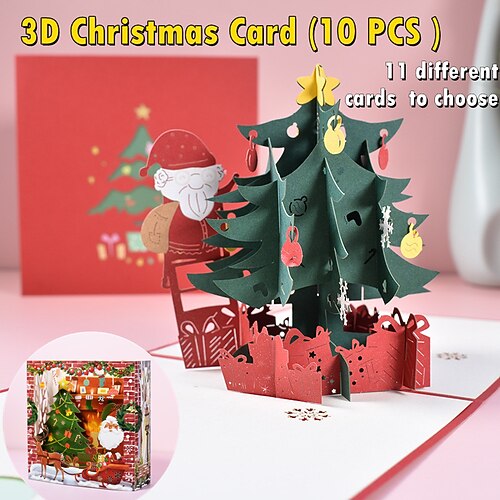 

Merry Christmas Cards Christmas Tree Winter Gift Pop-Up Cards Christmas Decoration Stickers Laser Cut New Year Greeting Cards