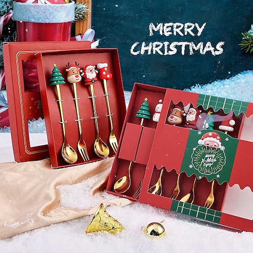 

New Year Christmas Spoon Fork Christmas Decorations for Home Xmas Gifts Navidad 2022 Christmas Tableware Decor Kids Gifts