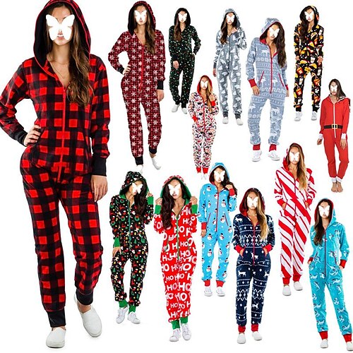 

Christmas Fleece Pajamas Onesies Wearable Blanket Women Jumpsuit Warm Romper Sleepwear One Piece Hooded Playsuit Loungewear