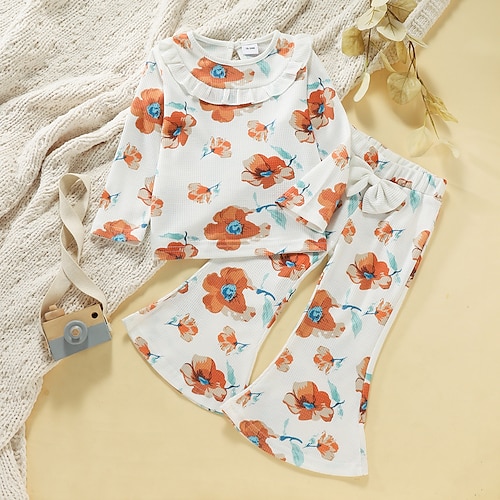 

Kids Toddler Girls' Hoodie Pants Clothing Set 2 Pieces Long Sleeve Multi color Floral Print School Vacation Active Sweet Regular Maxi 2-8 Years