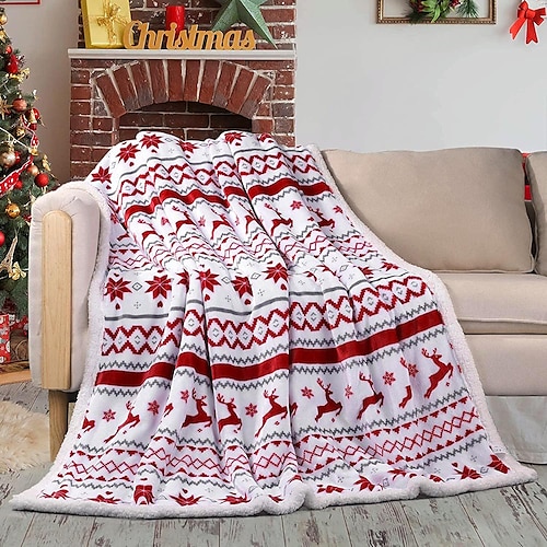 

Premium Christmas Sherpa Throw Blanket, Christmas Decoration Santa Claus Snowman Printed, Reversible Plush Fleece Plush Blanket, Warm Cozy Microfiber Holiday Blanket