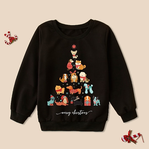 

Toddler Boys Ugly Christmas Sweatshirt Pullover Animal Dog Letter Long Sleeve Crewneck Children Top Outdoor Sweatshirt Pullover Adorable Black Fall 3-7 Years